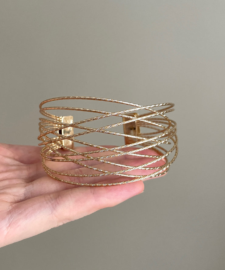 Art Gold Sterling Silver Overgild Hollow Out Cuff