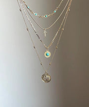 Art Gold Sterling Silver Overgild Turquoise Hollow Out Layered Tassel Pendant Necklace