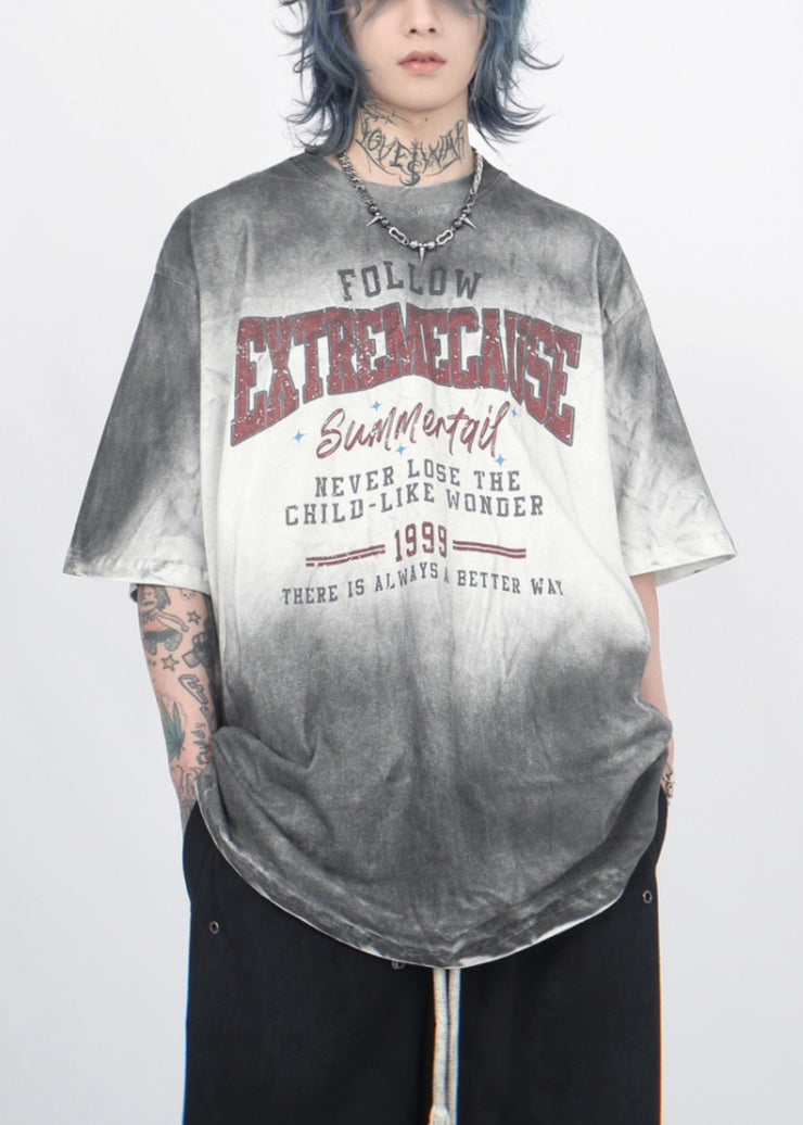 Art Gradient Color O Neck Print Cotton Mens T Shirt Half Sleeve