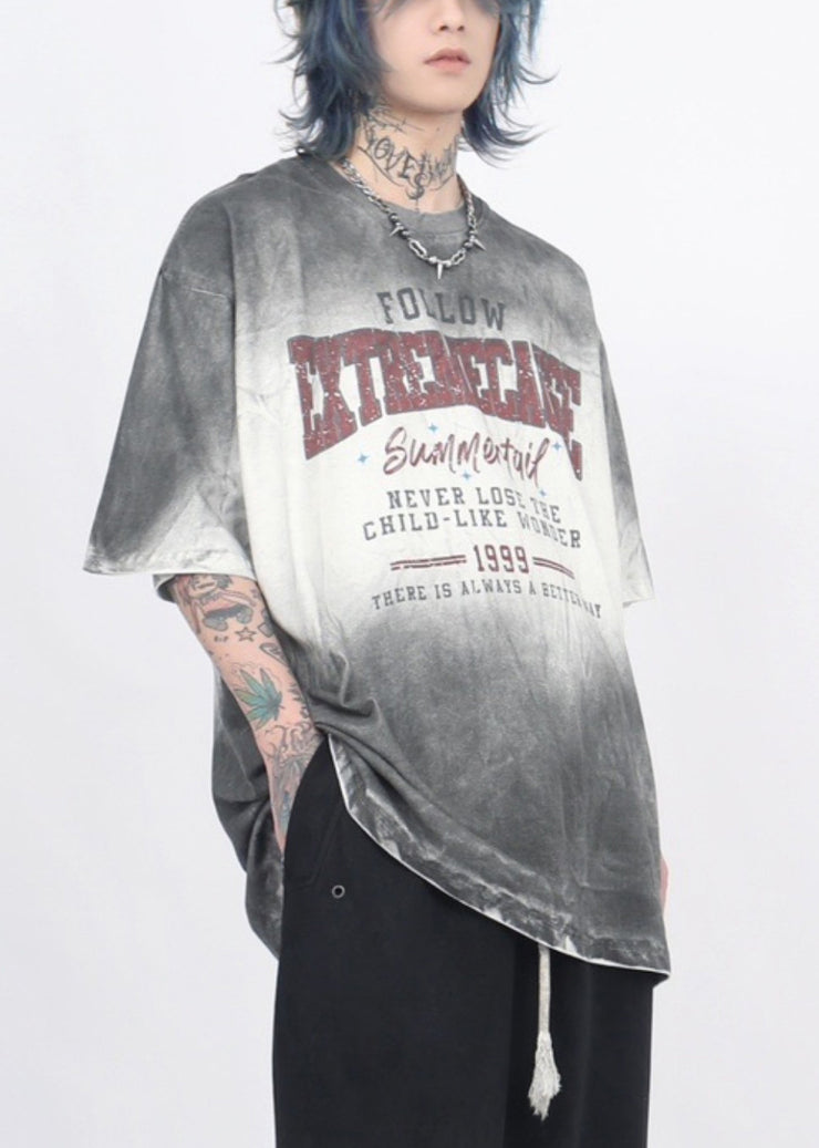 Art Gradient Color O Neck Print Cotton Mens T Shirt Half Sleeve