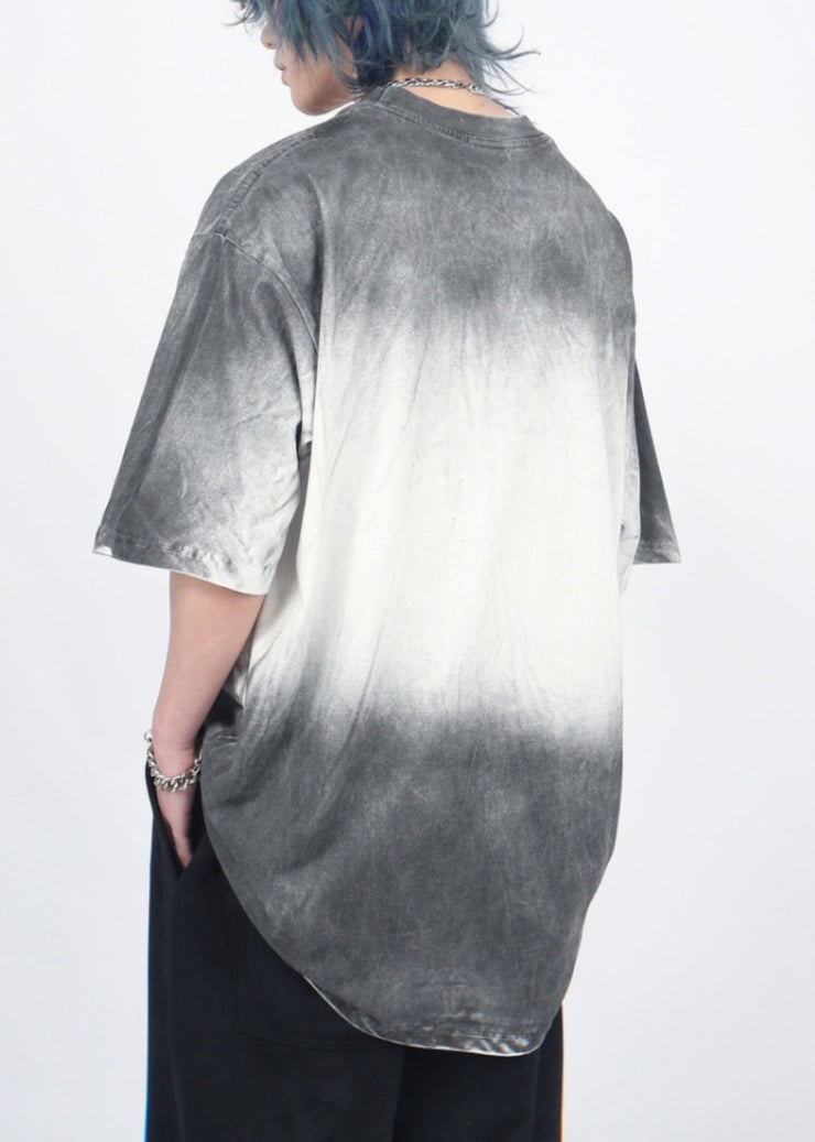 Art Gradient Color O Neck Print Cotton Mens T Shirt Half Sleeve