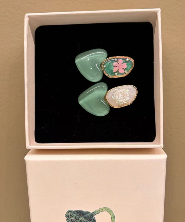 Art Green Allloy Love Pearl Floral Hairpin Two-Piece Set