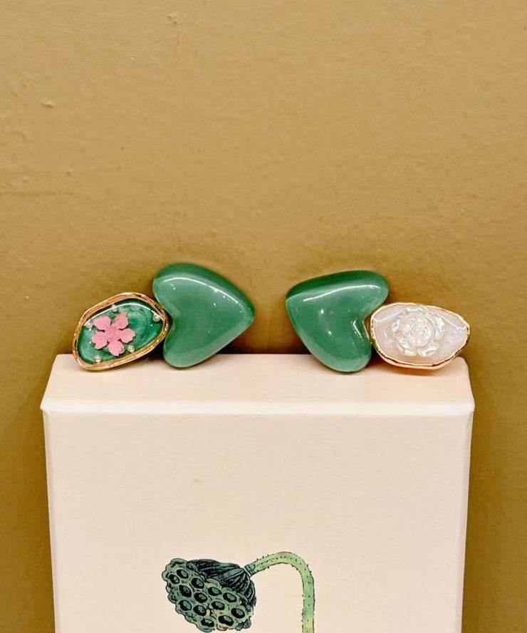 Art Green Allloy Love Pearl Floral Hairpin Two-Piece Set