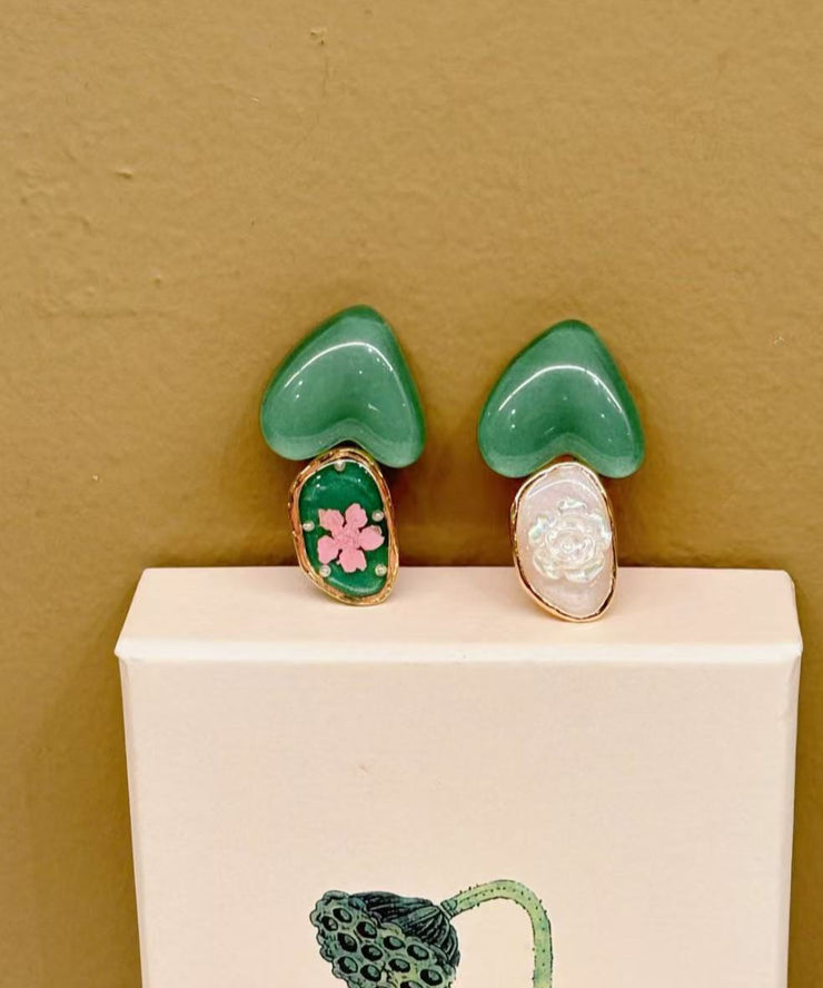 Art Green Allloy Love Pearl Floral Hairpin Two-Piece Set