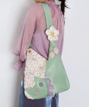 Art Green Asymmetrical Patchwork Lace Flower Shoulder Bags