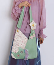 Art Green Asymmetrical Patchwork Lace Flower Shoulder Bags