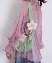Art Green Asymmetrical Patchwork Lace Flower Shoulder Bags