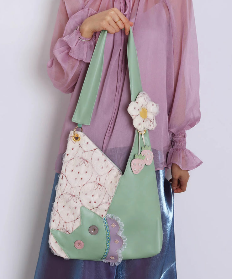 Art Green Asymmetrical Patchwork Lace Flower Shoulder Bags