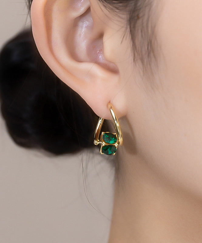 Art Green Copper Overgild Zircon Hoop Earrings