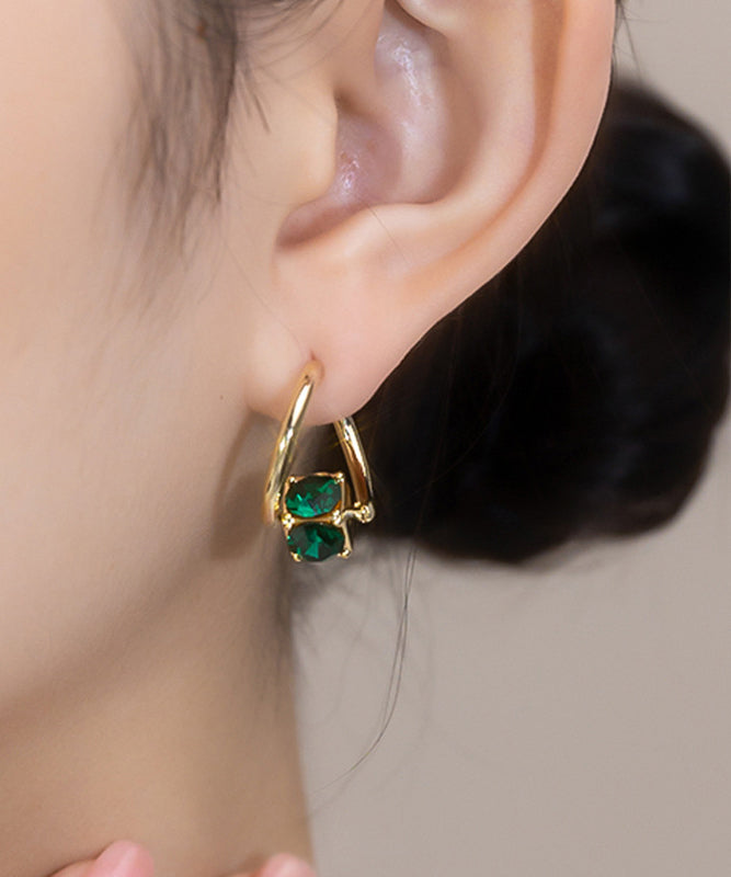 Art Green Copper Overgild Zircon Hoop Earrings