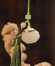 Art Green Hand Woven Jade Hollow Out Lotus Tassel Phone Chains