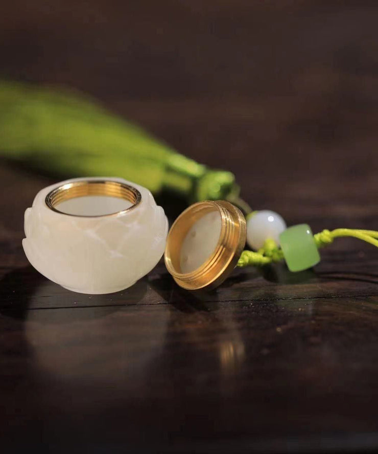 Art Green Hand Woven Jade Hollow Out Lotus Tassel Phone Chains