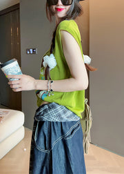 Art Green O Neck Print Cotton Tank Sleeveless