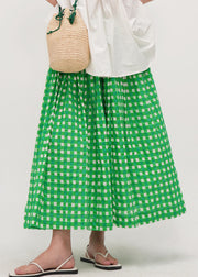 Art Green Plaid Elastic Waist Cotton A Line Skirts Summer