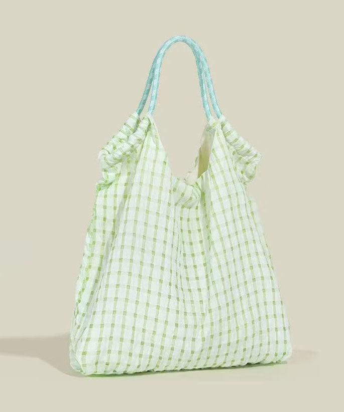 Art Green Plaid Large Capacity Nylon Shoulder Handbag