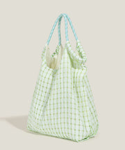 Art Green Plaid Large Capacity Nylon Shoulder Handbag
