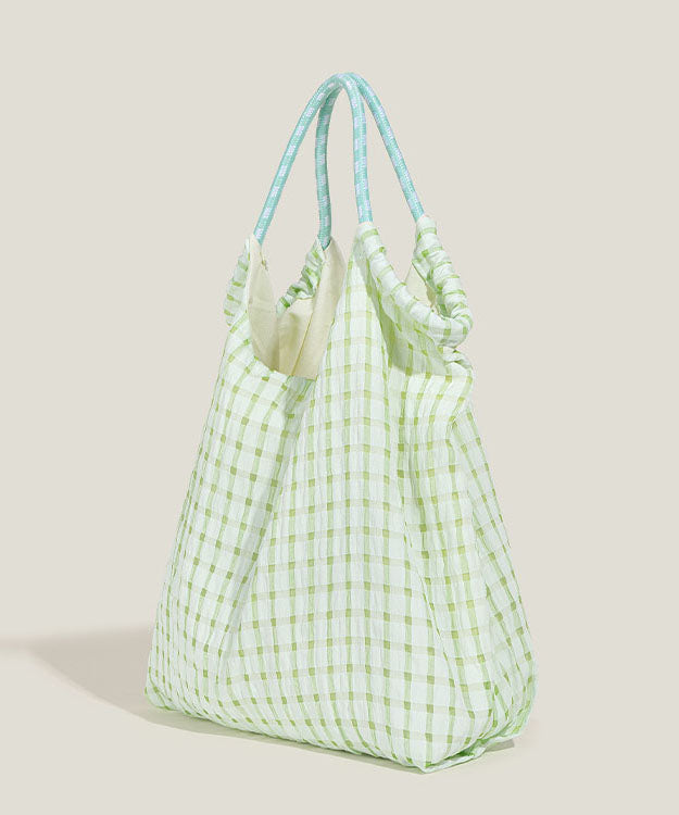 Art Green Plaid Large Capacity Nylon Shoulder Handbag