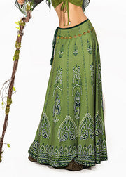 Art Green Print High Waist A Line Skirt Summer