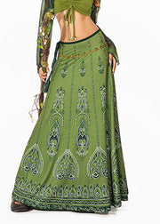 Art Green Print High Waist A Line Skirt Summer