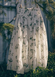 Art Green Print High Waist Cotton Skirt Summer