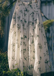 Art Green Print High Waist Cotton Skirt Summer
