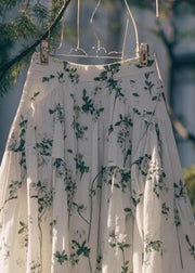 Art Green Print High Waist Cotton Skirt Summer