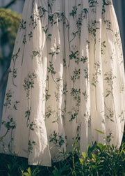 Art Green Print High Waist Cotton Skirt Summer