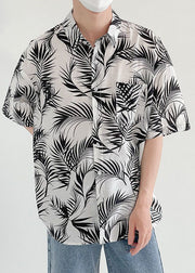 Art Green Print Pockets Cotton Men Shirt Summer