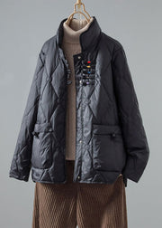 Art Green Stand Collar Chinese Button Pockets Duck Down Puffer Coat Winter