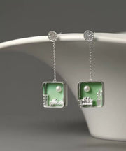 Art Green Sterling Silver Coloured Glaze Drop Earrings