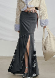 Art Grey Asymmetrical Wrinkled Cotton Skirts Fall