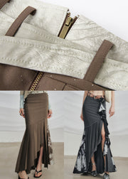 Art Grey Asymmetrical Wrinkled Cotton Skirts Fall