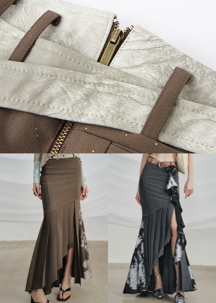 Art Grey Asymmetrical Wrinkled Cotton Skirts Fall