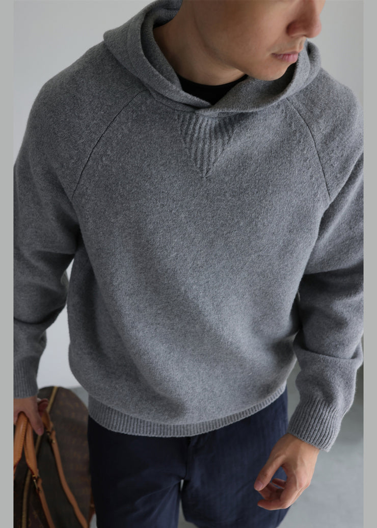 Art Grey Hooded Thick Woolen Sweater Men Winter