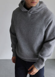 Art Grey Hooded Thick Woolen Sweater Men Winter