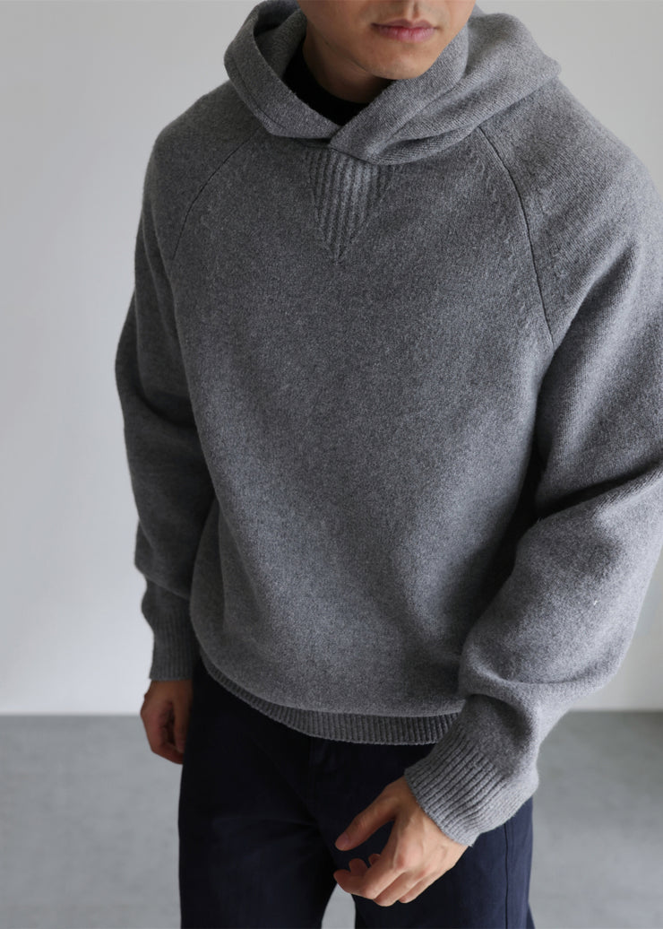 Art Grey Hooded Thick Woolen Sweater Men Winter