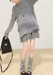 Art Grey Oversized Floral Knit Vests Winter