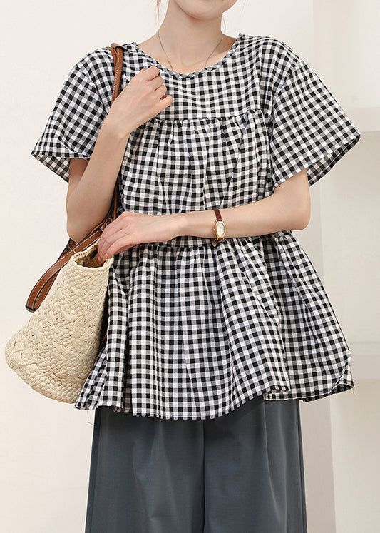 Art Grey Oversized Plaid Cotton Shirt Summer
