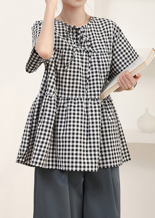 Art Grey Oversized Plaid Cotton Shirt Summer