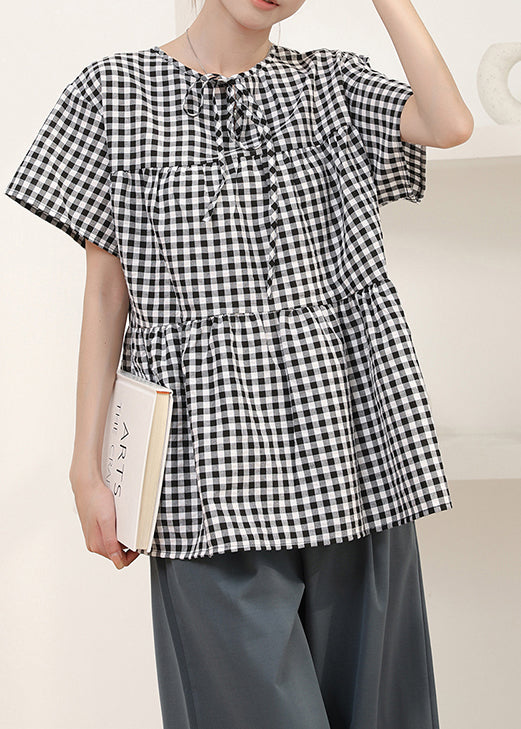 Art Grey Oversized Plaid Cotton Shirt Summer