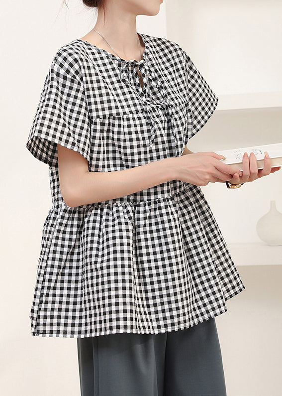 Art Grey Oversized Plaid Cotton Shirt Summer