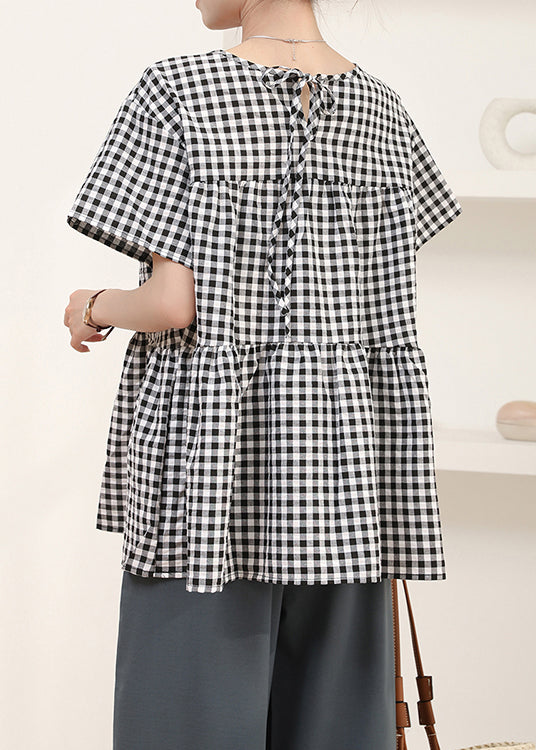 Art Grey Oversized Plaid Cotton Shirt Summer
