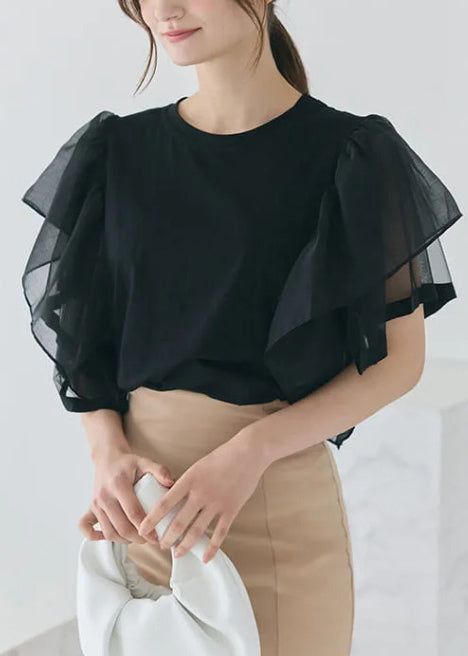 Art Grey Patchwork Tulle Tank Tops Cloak Sleeves