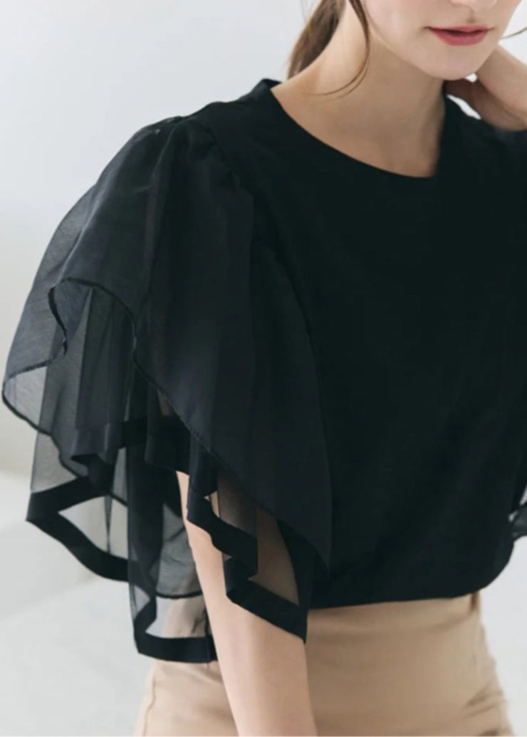 Art Grey Patchwork Tulle Tank Tops Cloak Sleeves