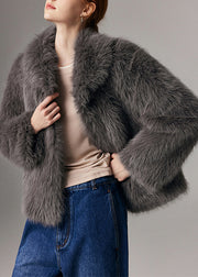 Art Grey Peter Pan Collar Warm Faux Fox Fur Coats Winter