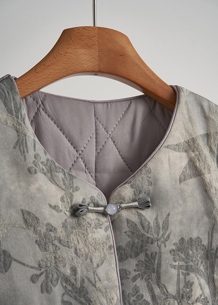 Art Grey Print Patchwork Feather Thick Vests Winter