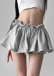 Art Grey Ruffled Lace Up Cotton Pants Skirt Summer