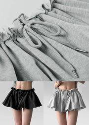 Art Grey Ruffled Lace Up Cotton Pants Skirt Summer