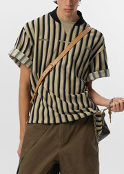 Art Grey Striped Letter Cotton Men T Shirt Summer
