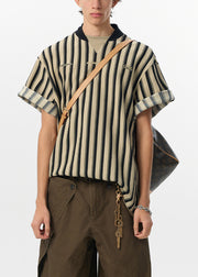 Art Grey Striped Letter Cotton Men T Shirt Summer